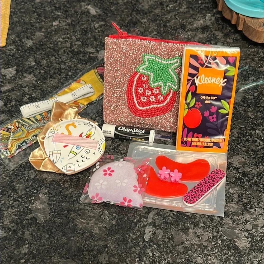 Strawberry Beaded Pouch with Beauty Blenders & Accessories NWT Gifts & More
